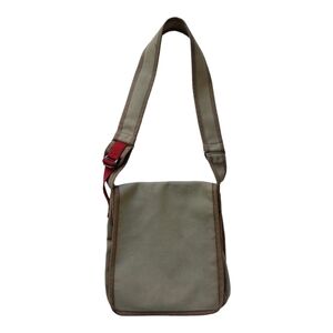 Gap Distressed Y2K  Messenger Flap Bag Tan  Canvas Zipper inside Pockets Red
